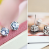 Aretes Gema Redondo 6MM  Blanco/Plateado - Imagen 5