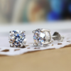 Aretes Gema Redondo 6MM  Blanco/Plateado - Imagen 3