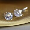 Aretes Gema Redondo 6MM  Blanco/Plateado - Imagen 4