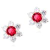 Aretes Flores   Rojo/Plateado
