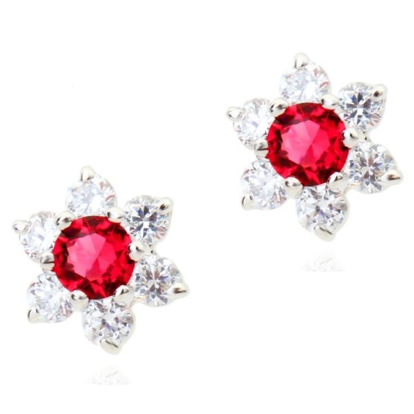 Aretes Flores   Rojo/Plateado