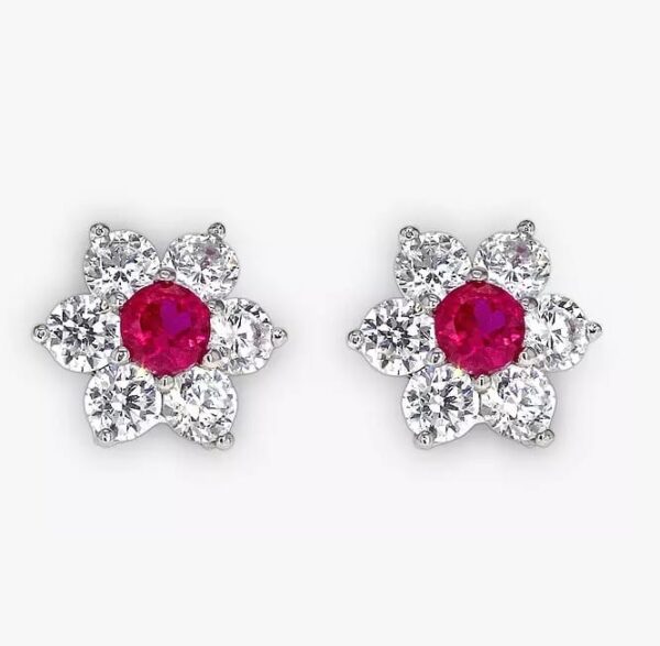 Aretes Flores   Rojo/Plateado - Imagen 2