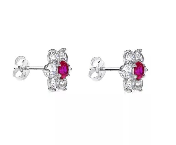 Aretes Flores   Rojo/Plateado - Imagen 3