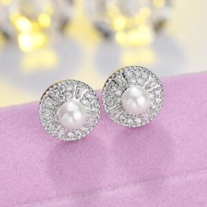 Aretes Pave Perlas  Blanco/Plateado