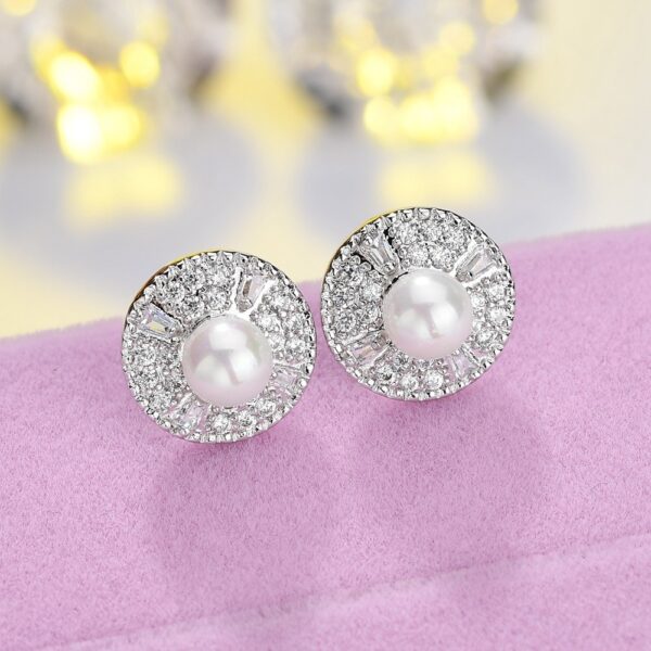 Aretes Pave Perlas  Blanco/Plateado
