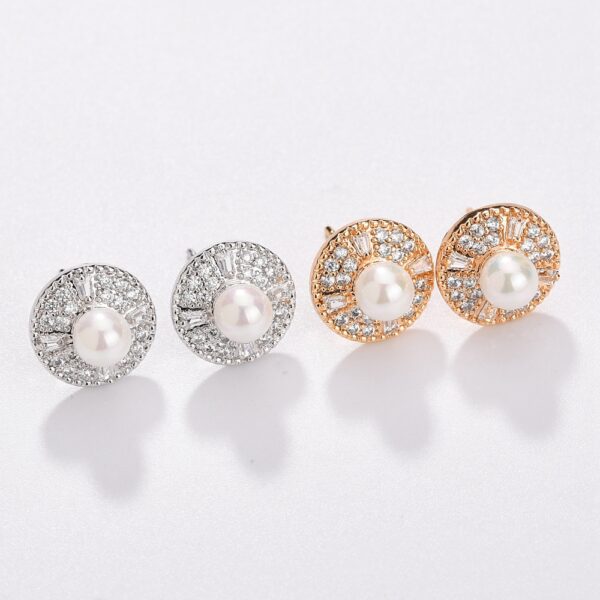 Aretes Pave Perlas  Blanco/Plateado - Imagen 2