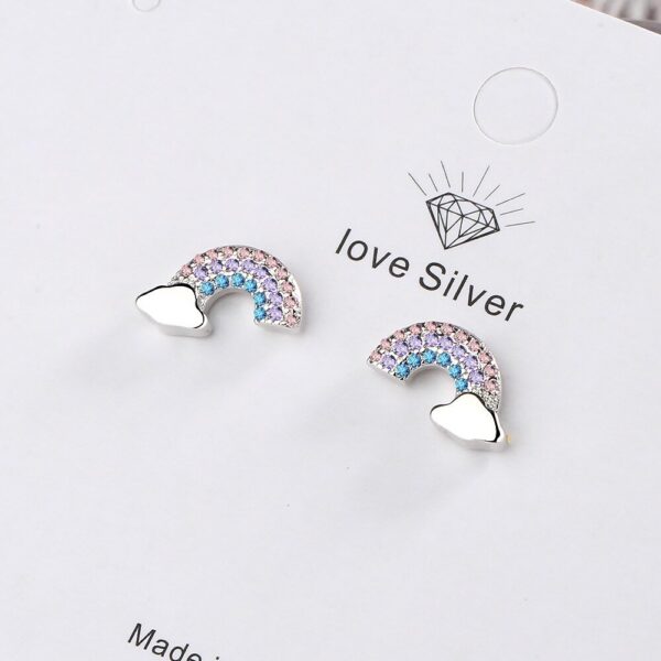 Aretes Arcoiris Nube  Coctel/Plateado - Imagen 2